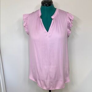 Ann Taylor Loft Pink Ruffled Sleeve Split Neck Women's Top Size Large